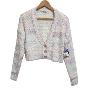 Arizone Jean Co Sweater Womens XS Pastel Knit Cropped Cardigan V Neck Button